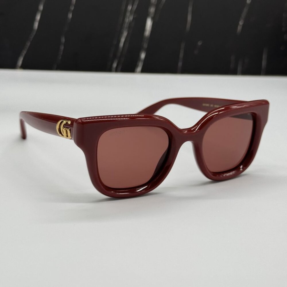 NEW GG1828S 003 GUCCI SUNGLASSES SHINY SOLID BURGUNDY WOMEN EYEWEAR GUCCI - Picture 5 of 12